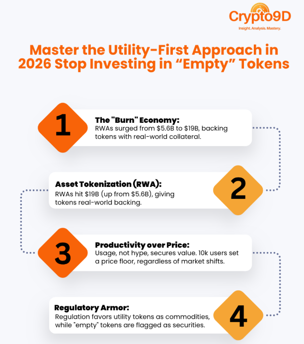 Infographic of Master the Utility-First Approach in 2026: Stop Investing in “Empty” Tokens