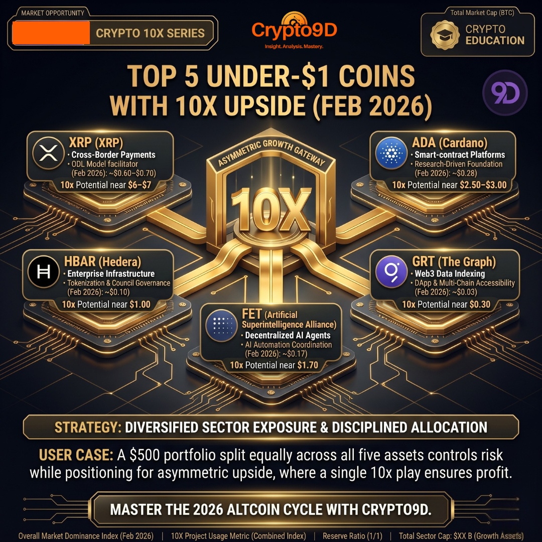 Top 5 Cryptocurrencies Under $1 With 10x Upside Potential in February 2026